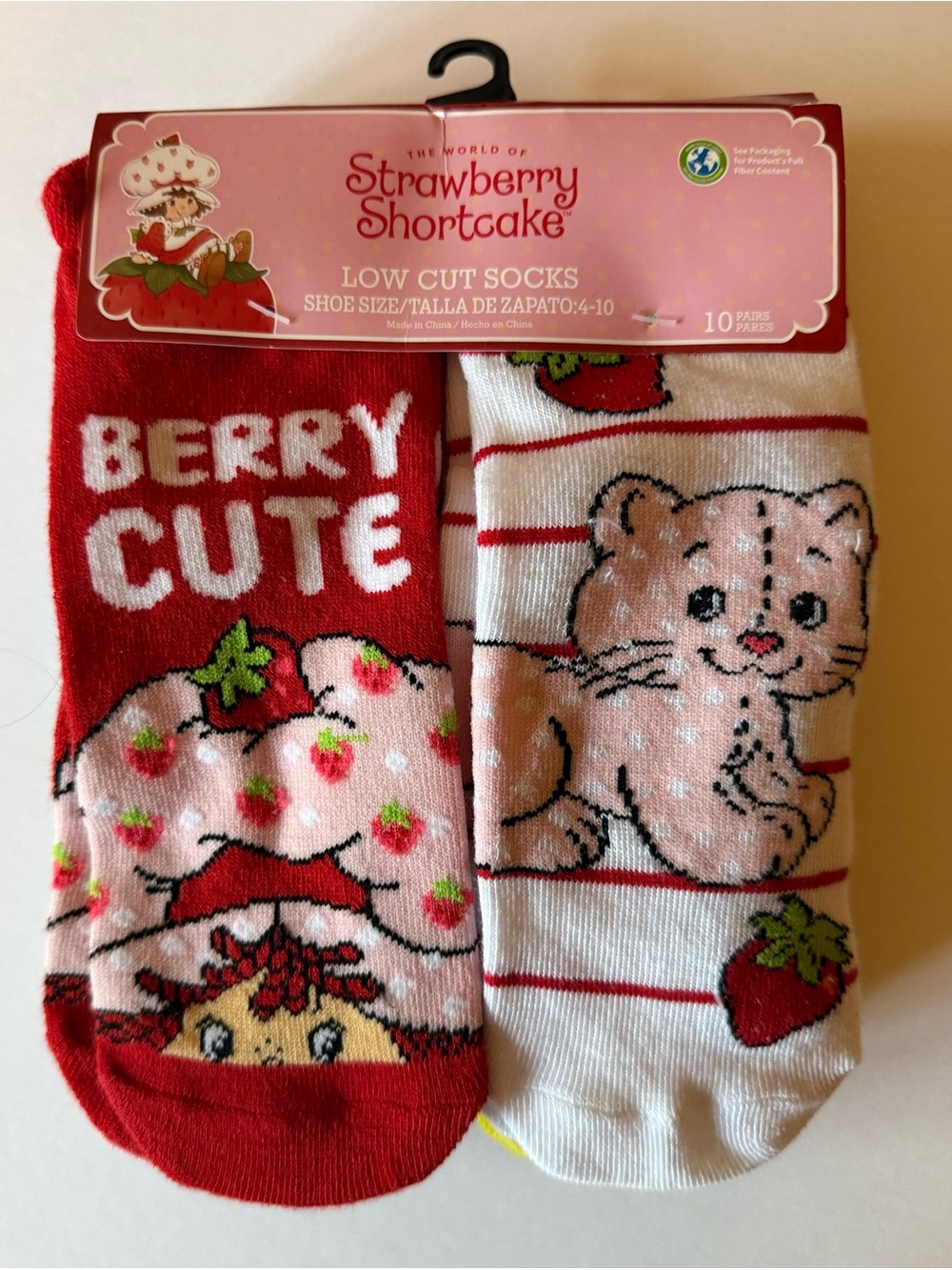 NWT Strawberry Shortcake 10-Pack Low Cut Socks Berry Cute Shoe Size 4-10
